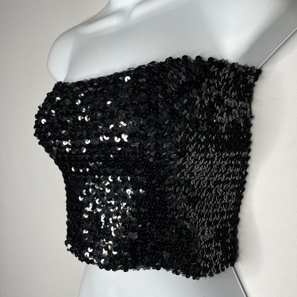 True Vintage 70s Disco Toppettes by A Brod Black Sequin Tube Top - Picture 6 of 8